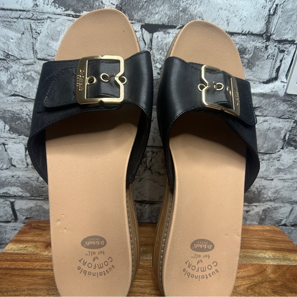 EUC Dr. Scholl's Black Slide Sandals with Gold Buckle Sz 10M - Picture 12 of 15